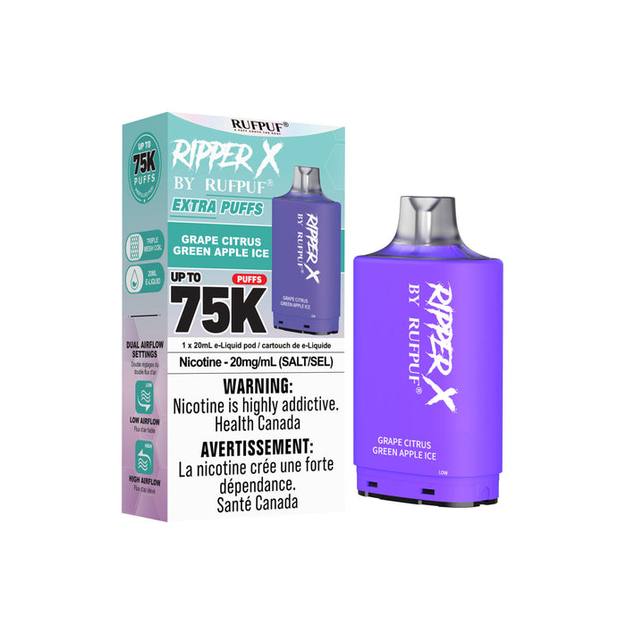 RIPPER X by RUFPUF 75K Pod - Grape Citrus Green Apple Ice 20mg