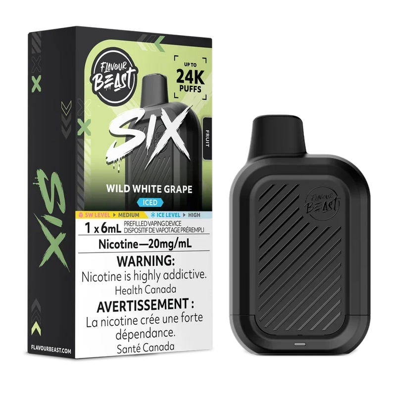 Flavour Beast Six Disposable - Wild White Grape Iced 20mg