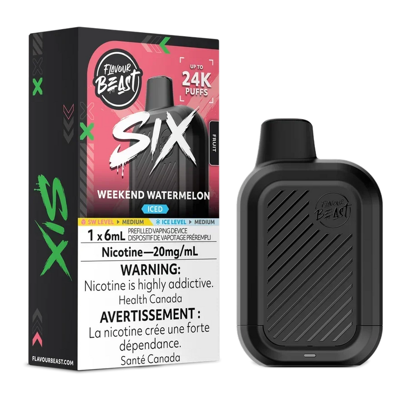 Flavour Beast Six Disposable - Weekend Watermelon Iced 20mg